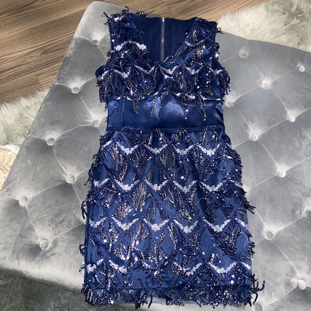 Embellished Navy Mini Dress - Women
